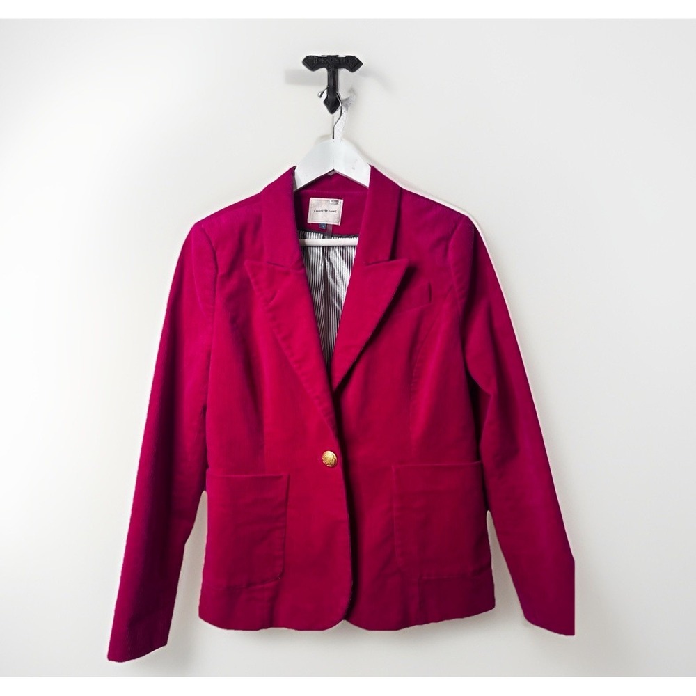 COURT & ROWE Blazer SZ 12 Hot Pink Corduroy Preppy Jacket Gold Buttons Crop READ